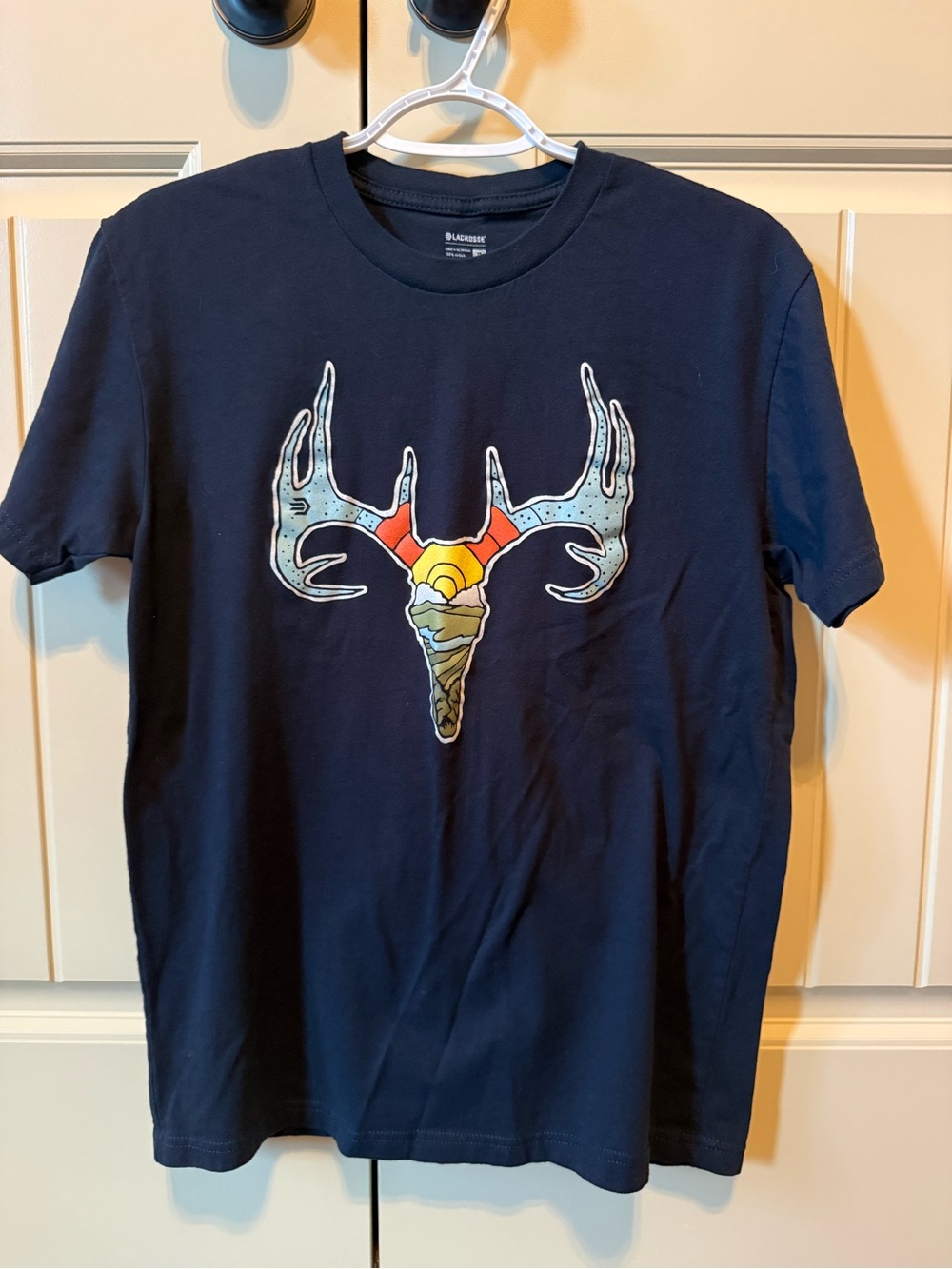 LaCrosse Navy Crewneck T-Shirt with Deer skull Logo Print